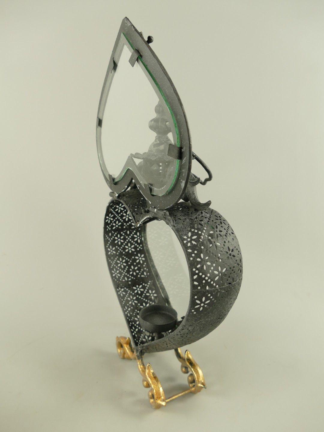 (*)Laterne rustikal Eisen Schwarz/Gold H.32cm
