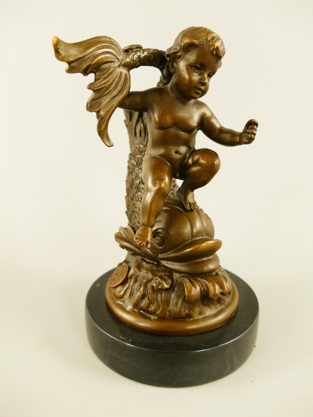 *RAUS*PREIS* Figur Bronze Kind mit Fische H.16cm