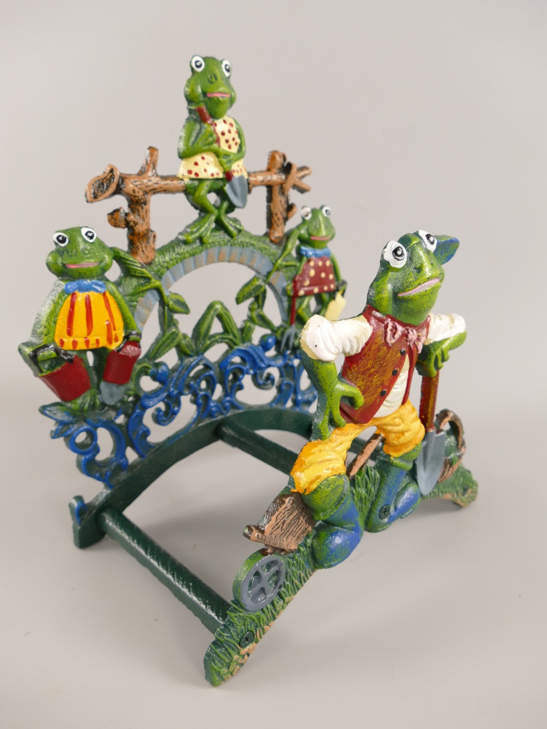 Schlauchhalter FROSCH rustikal farbig H.30x26cm