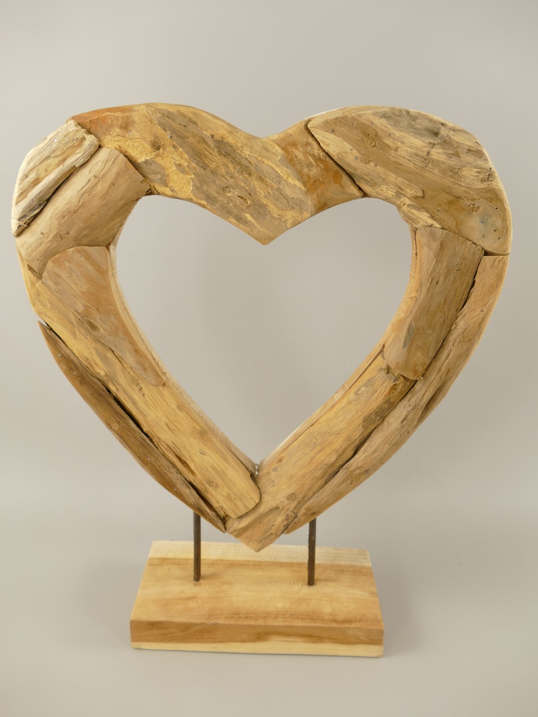 *NT Deko Herz Teak Holz/Eisen 3/Set H.40-60cm