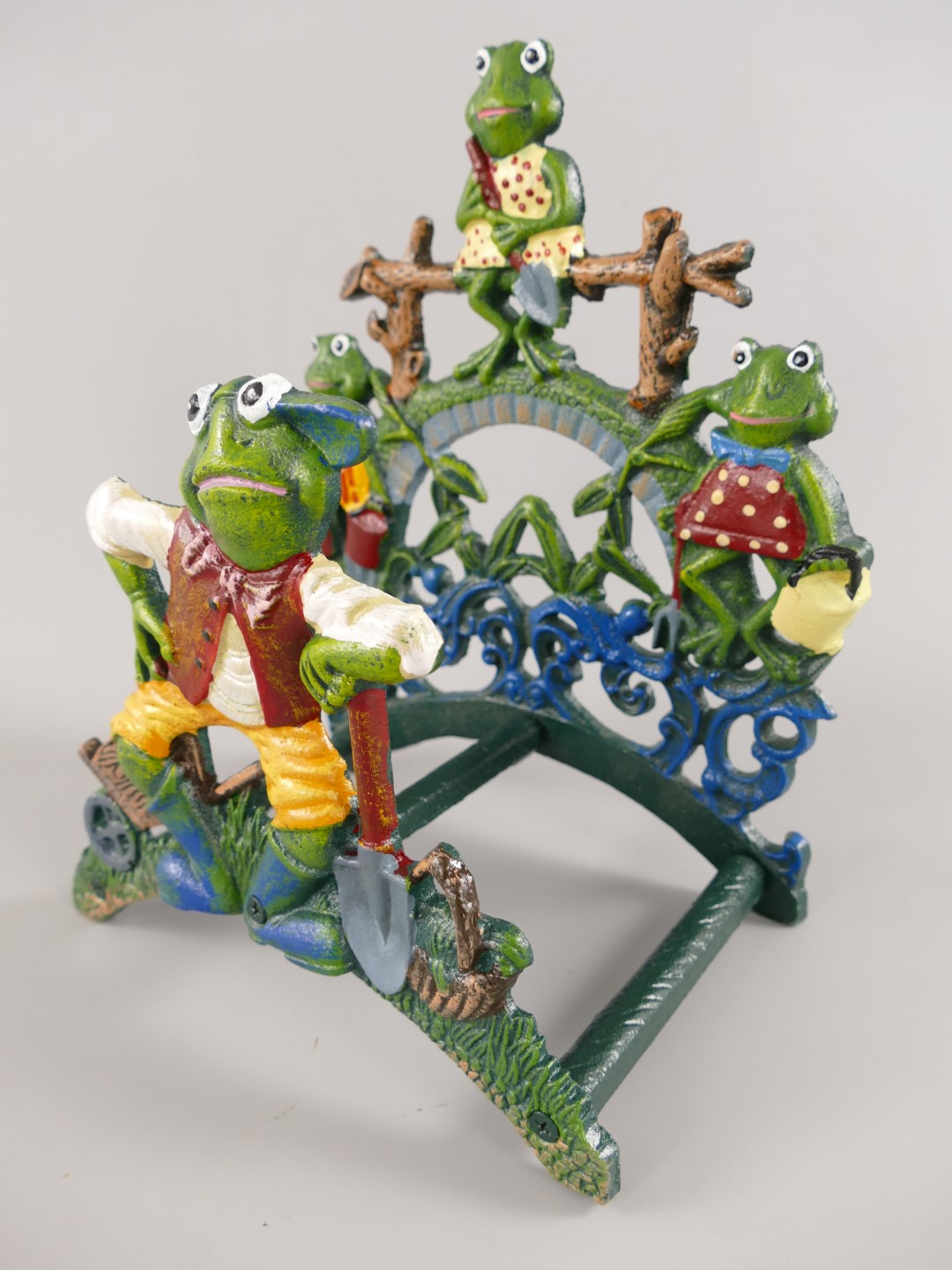 Schlauchhalter FROSCH rustikal farbig H.30x26cm