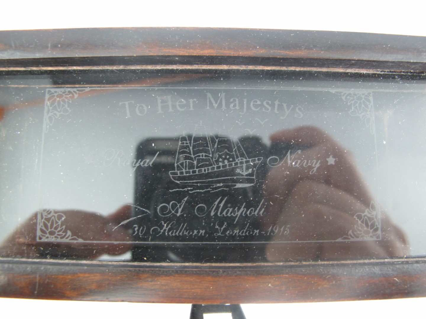 Fernrohr Messing brüniert Holz Box L.16x7cm