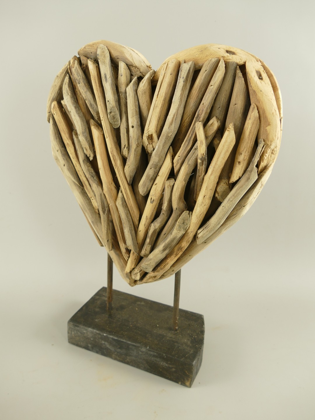 *NT Deko Herz Teak Holz/Eisen Set/3 H.31/40/50cm