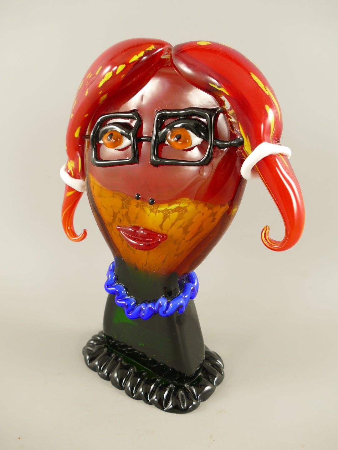 Glas Skulptur Gesicht farbe H.33x26cm
