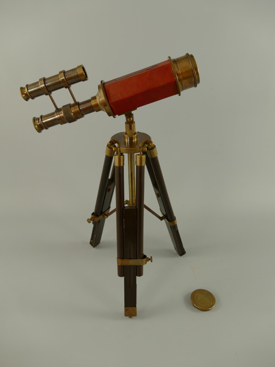 Fernrohr Messing Holz Stativ H.55x29cm