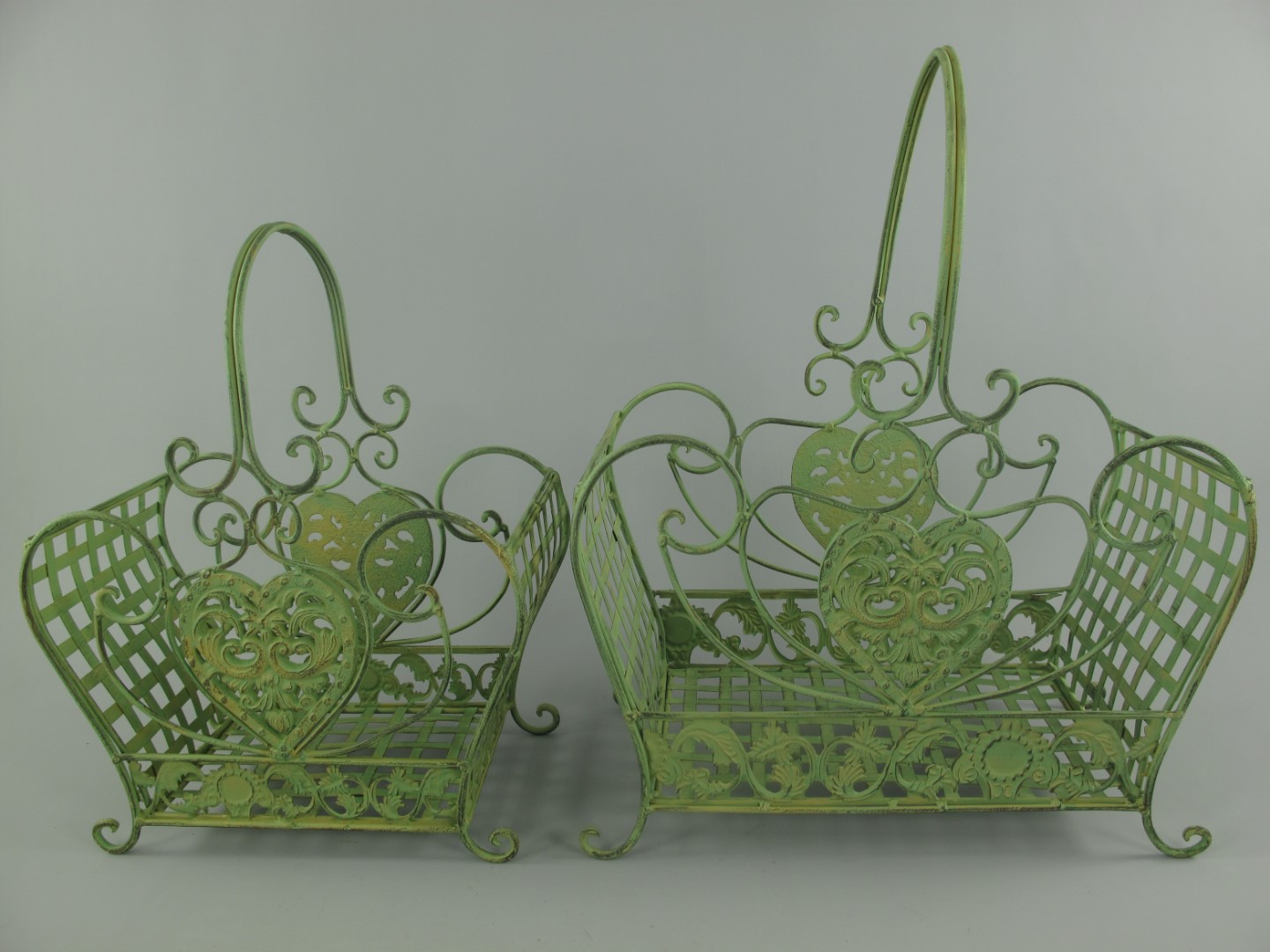 Korbset Eisen grün Set/2 H.43/52-L.34/42cm
