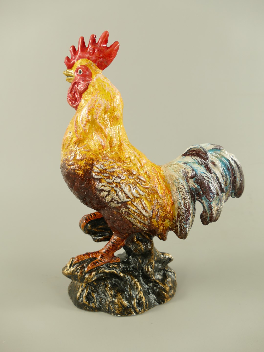 Hahn Gußeisen farbig H.29cm
