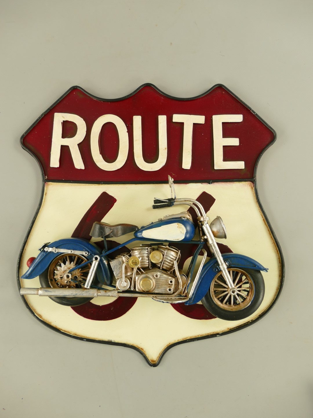 *ANG. Wandschild Route*66 Motor Eisen H.33x32cm