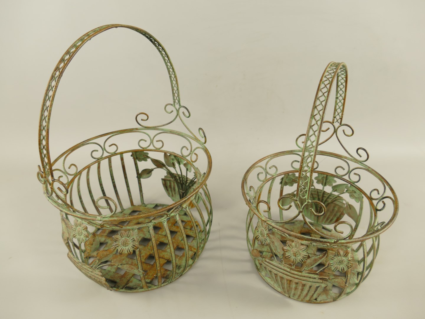 Korbset Eisen grün Set/2 H.32/38cm