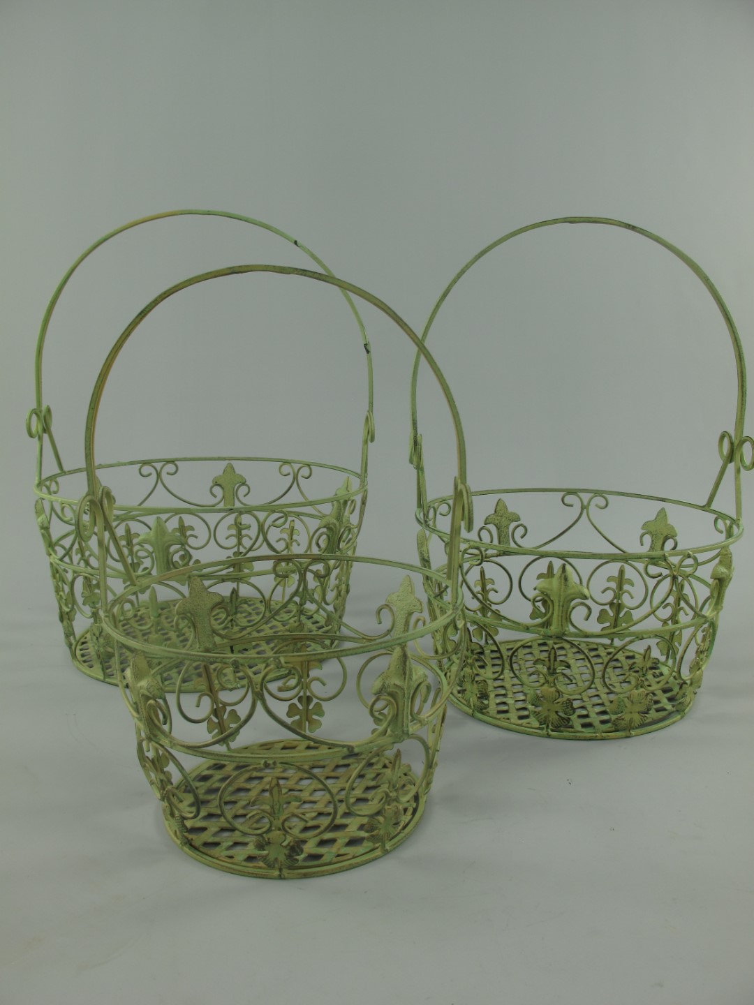 Korbset Eisen grün Set/3 H.35/39/42-D.24/28/33cm