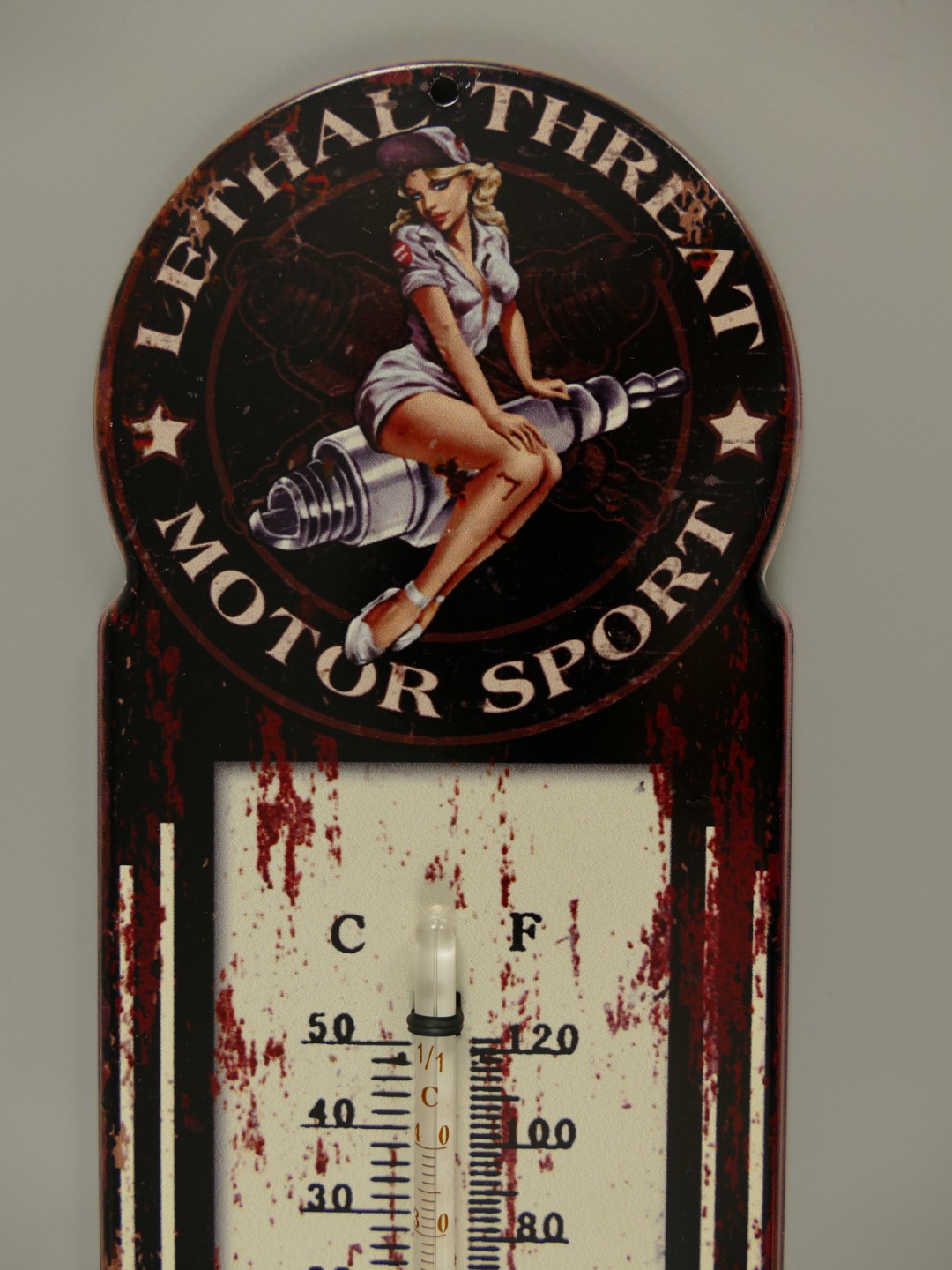 Thermometer Antik Eisen Motor Sport H.29x10cm