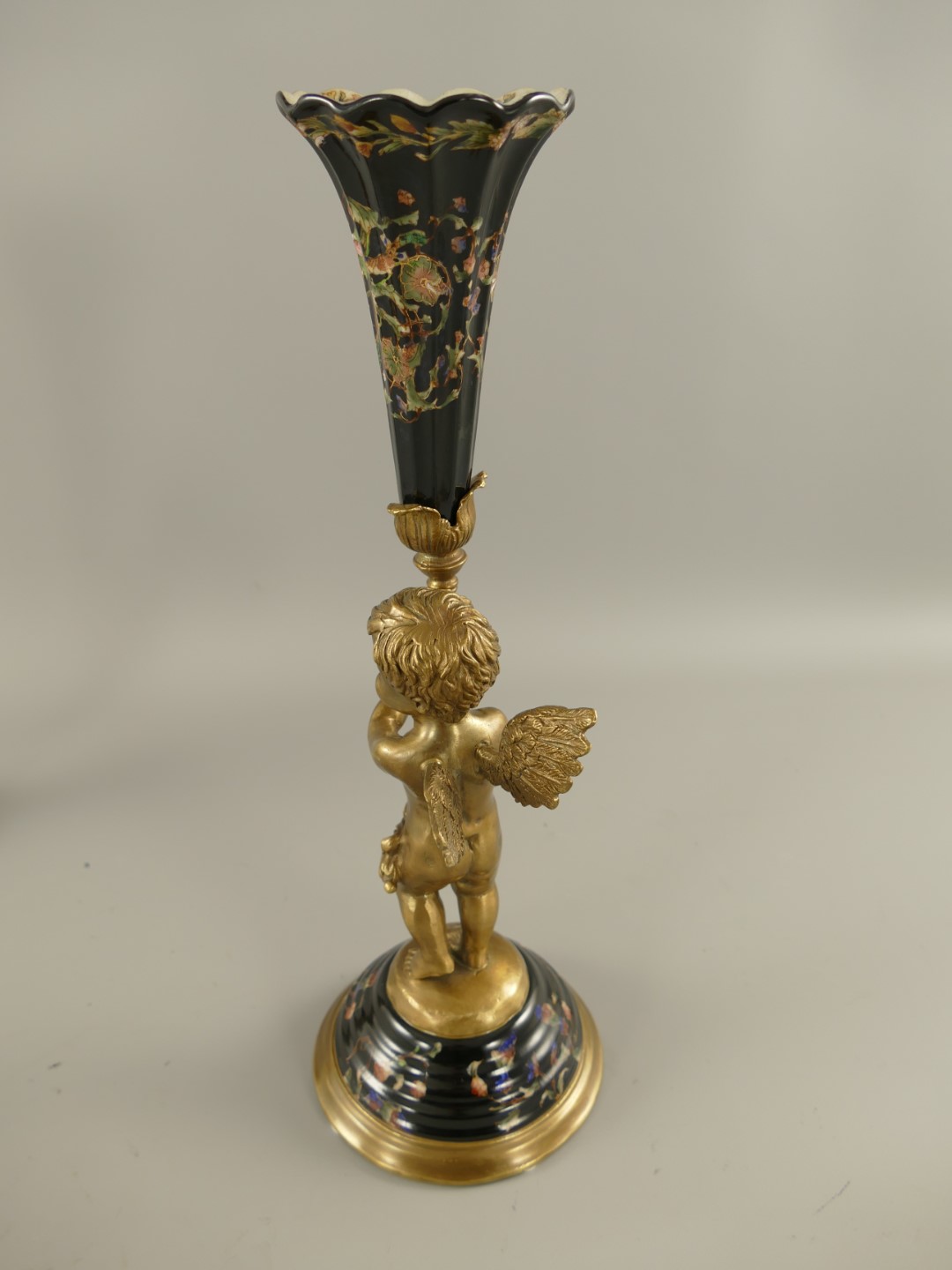 Leuchter schwarz Porzellan/Messing H.39x13cm