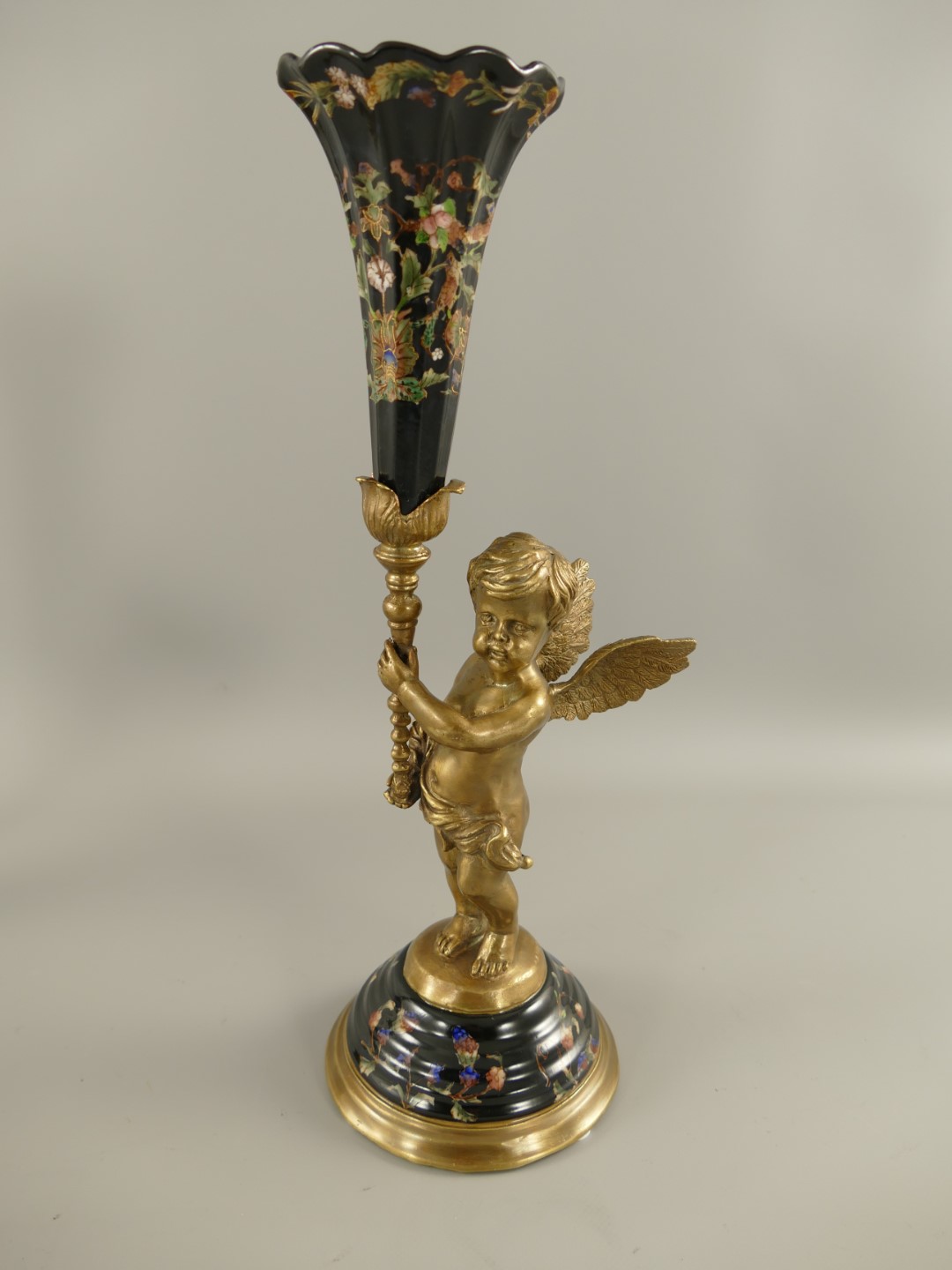 Leuchter schwarz Porzellan/Messing H.39x13cm