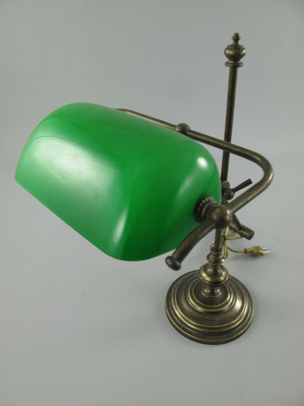 Bankerslampe Messing brüniert Glas grün H.50cm