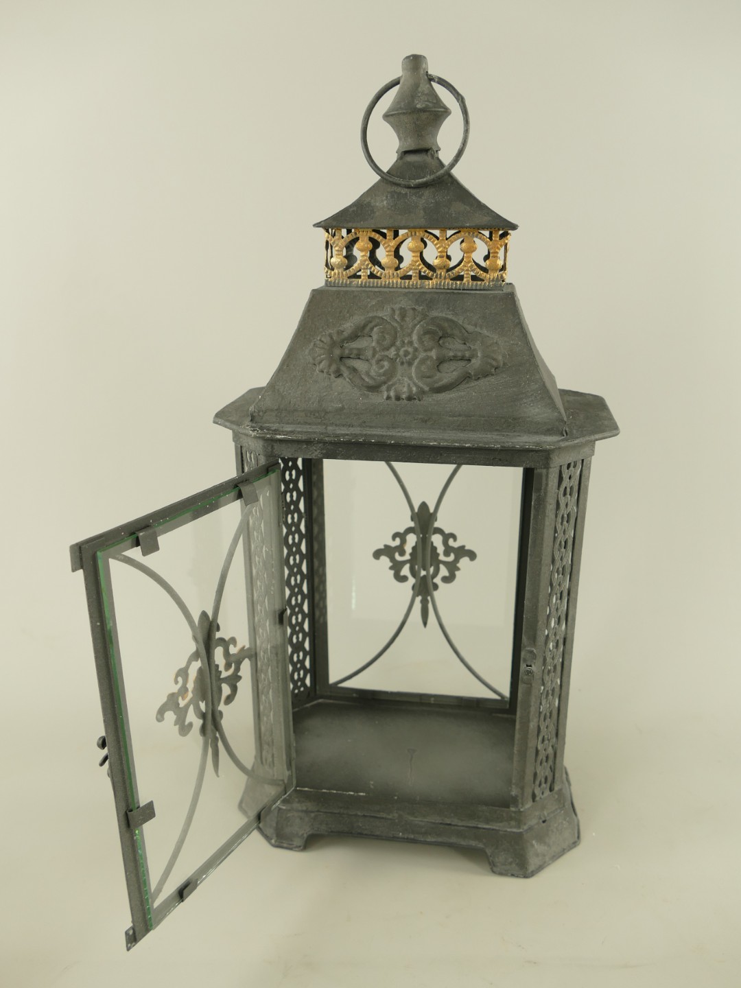 Laterne rustikal Schwarz/Gold Eisen H.48cm