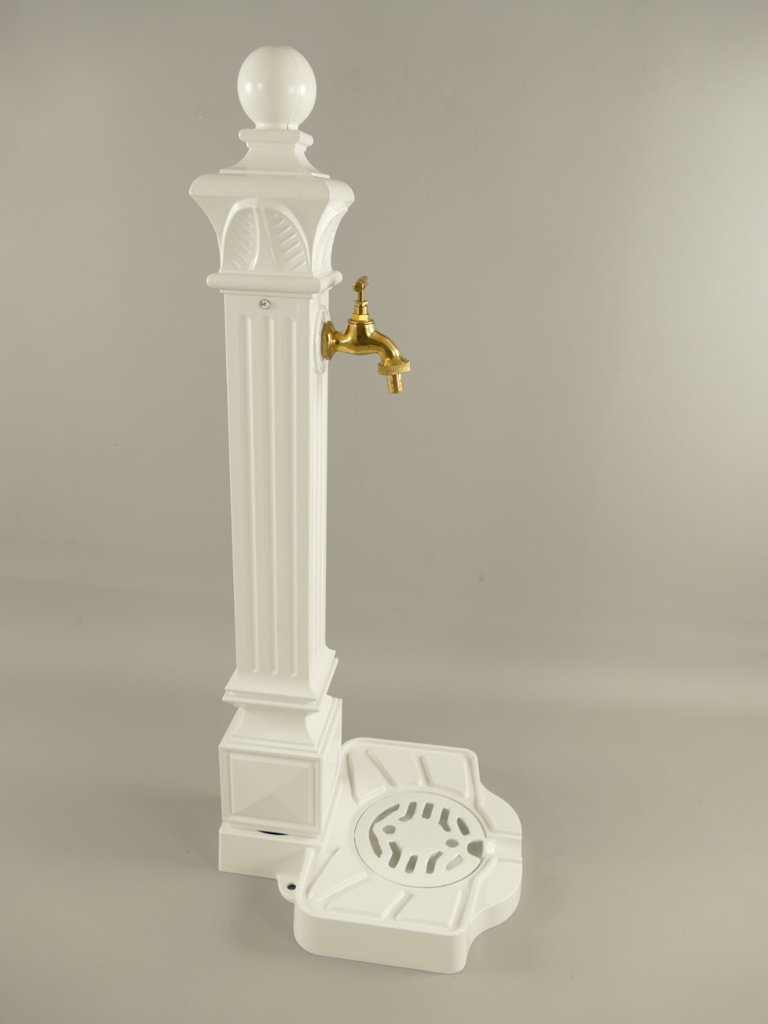 Zapfsäule Eckig Alu. weiss Mes. Hahn H.83x33cm