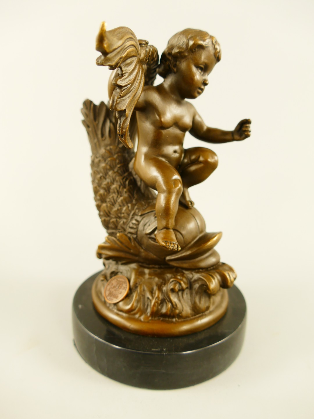 *RAUS*PREIS* Figur Bronze Kind mit Fische H.16cm