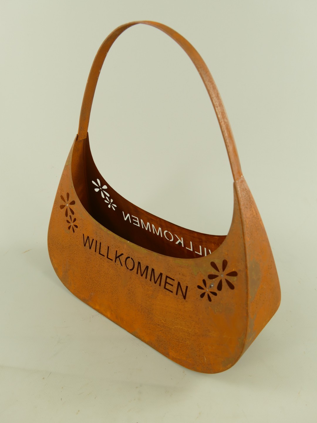Blumen Tasche Willkommen Naturrost Farbig H.37cm