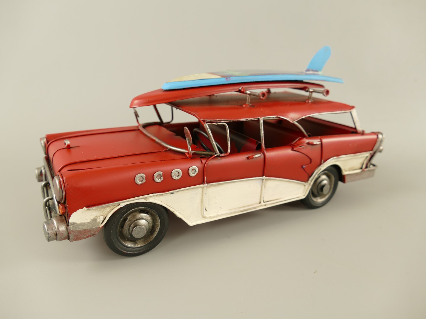*ANG. Auto mit Surfbrett Antik Eisen L.28cm