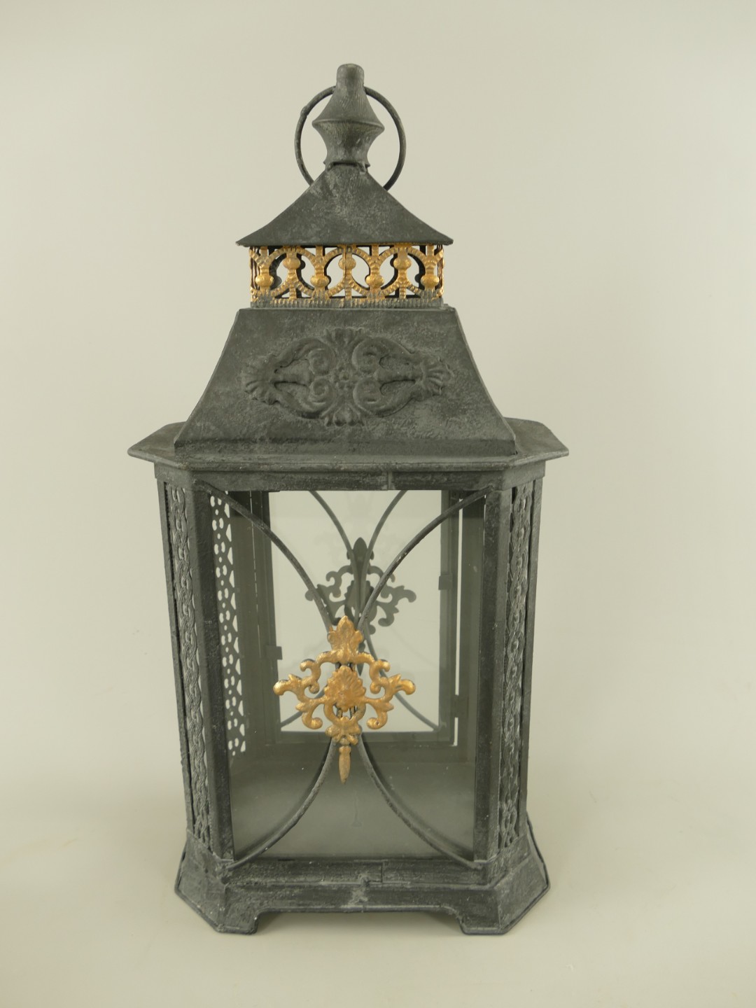 Laterne rustikal Schwarz/Gold Eisen H.48cm