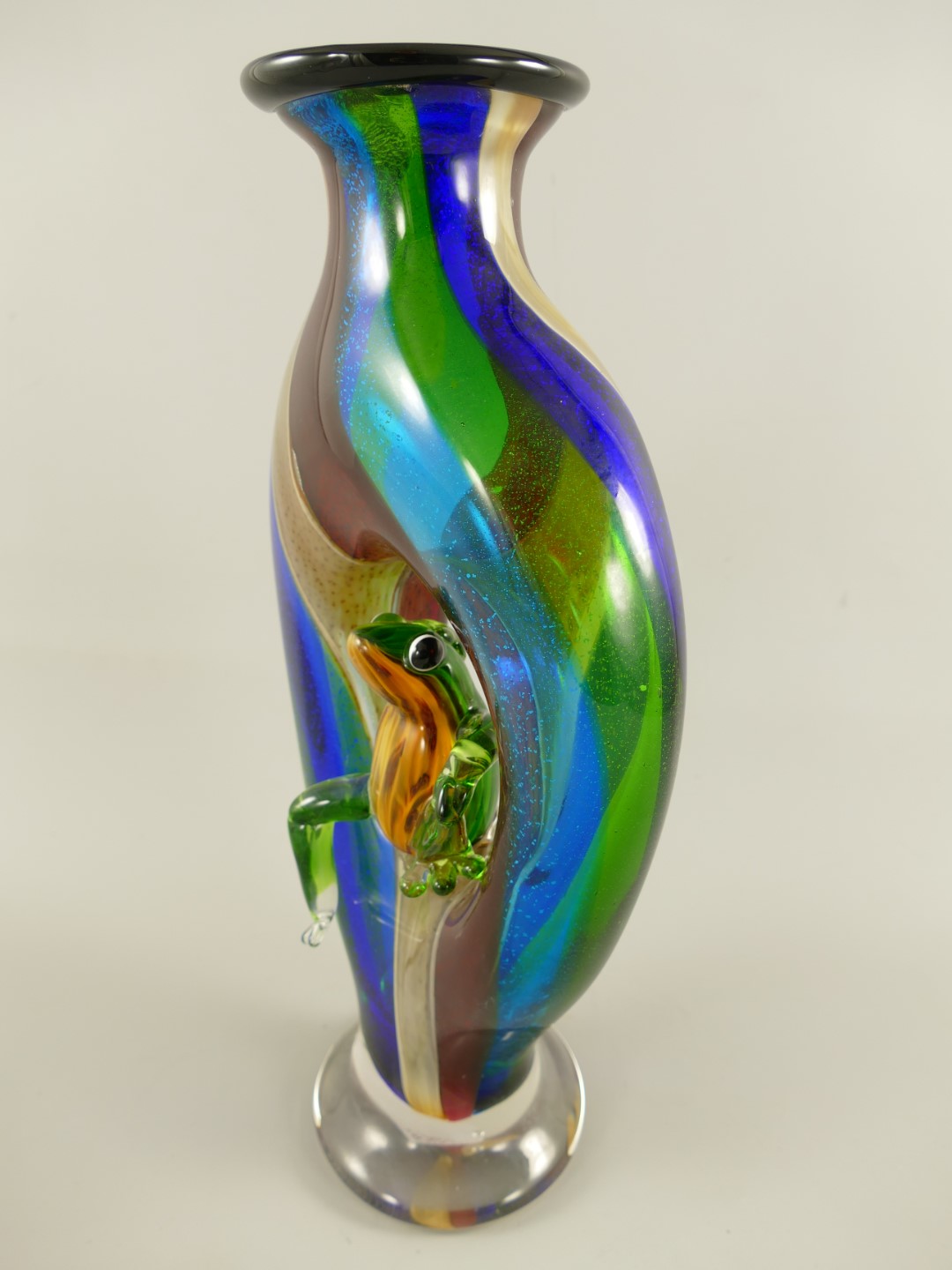 Glas Vase mit Frosch farbe H.45x23cm