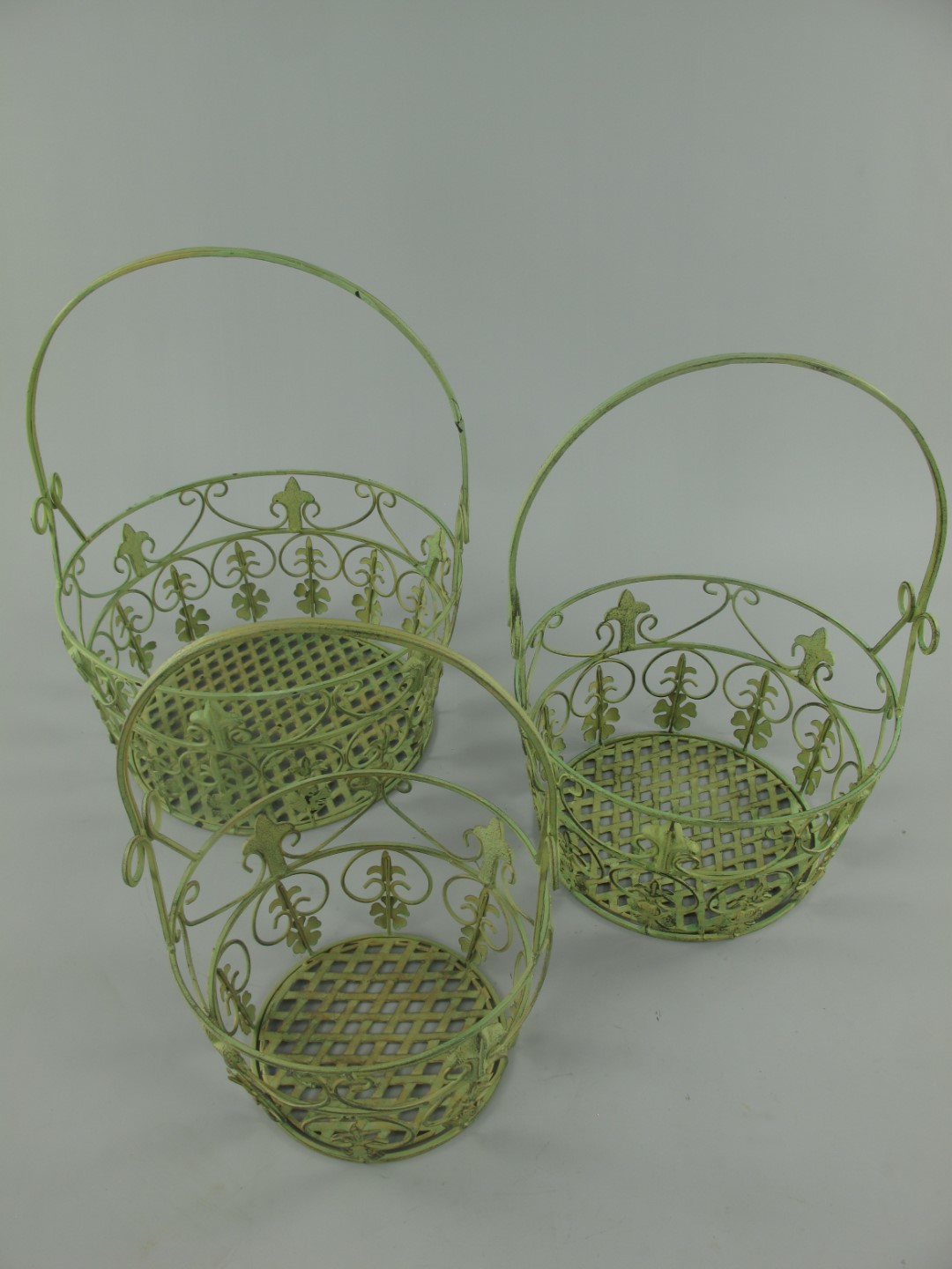Korbset Eisen grün Set/3 H.35/39/42-D.24/28/33cm