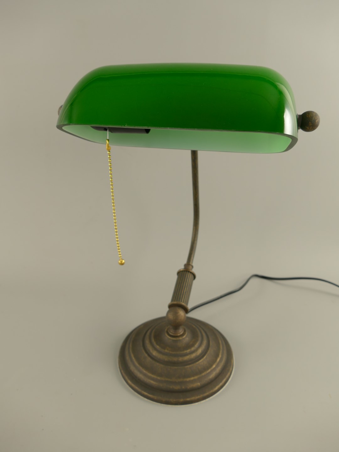 Bankerslampe Messing brüniert Glas grün H.38x27cm