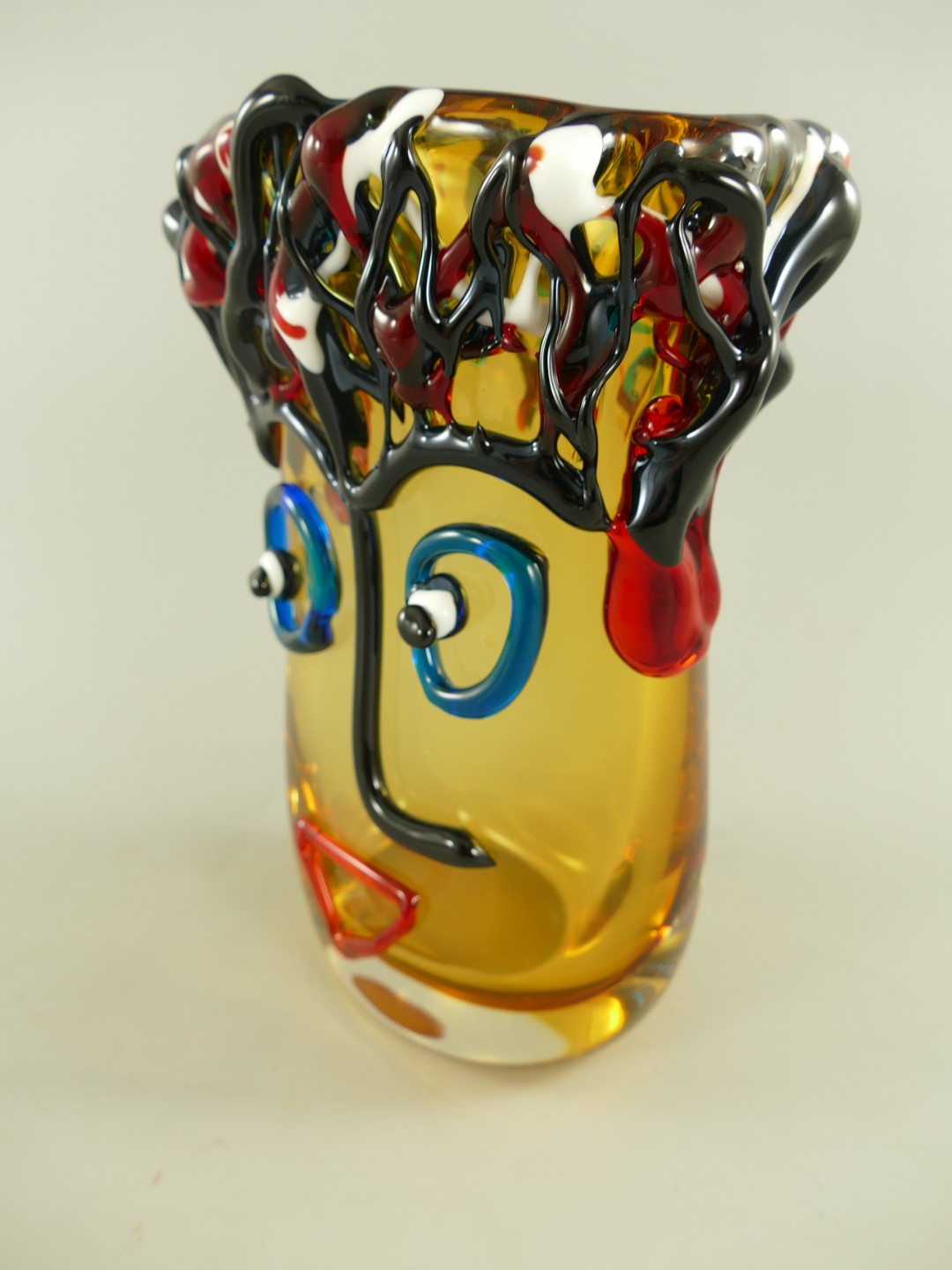 Glas Vase mit Gesicht farbe H.29cm