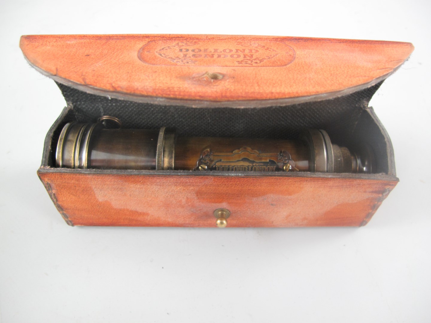 Fernrohr Messing brüniert im leder Box L.19x7cm