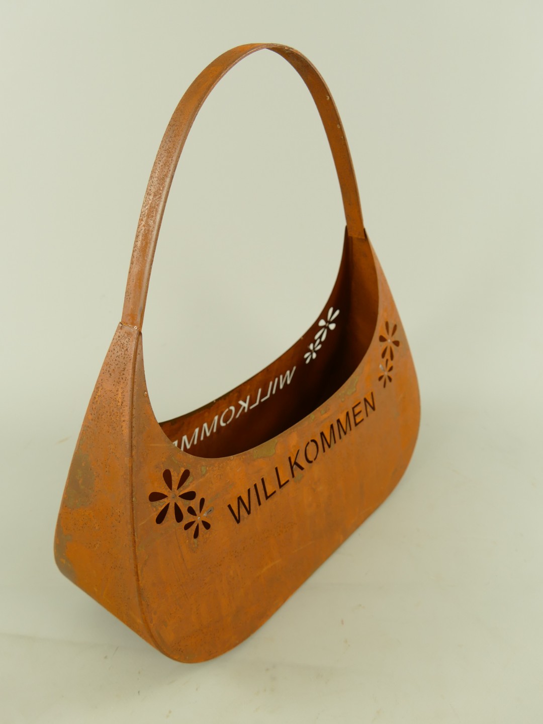 Blumen Tasche Willkommen Naturrost Farbig H.37cm