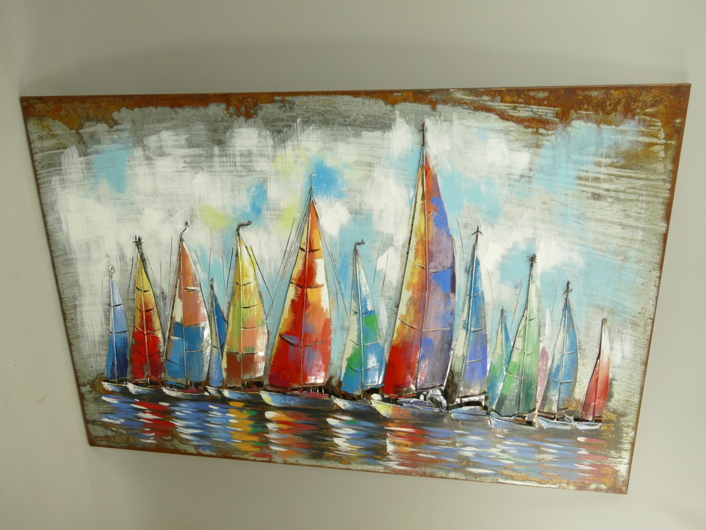 (*) Metallbild (3D) Eisen Schiffe L.120x80cm