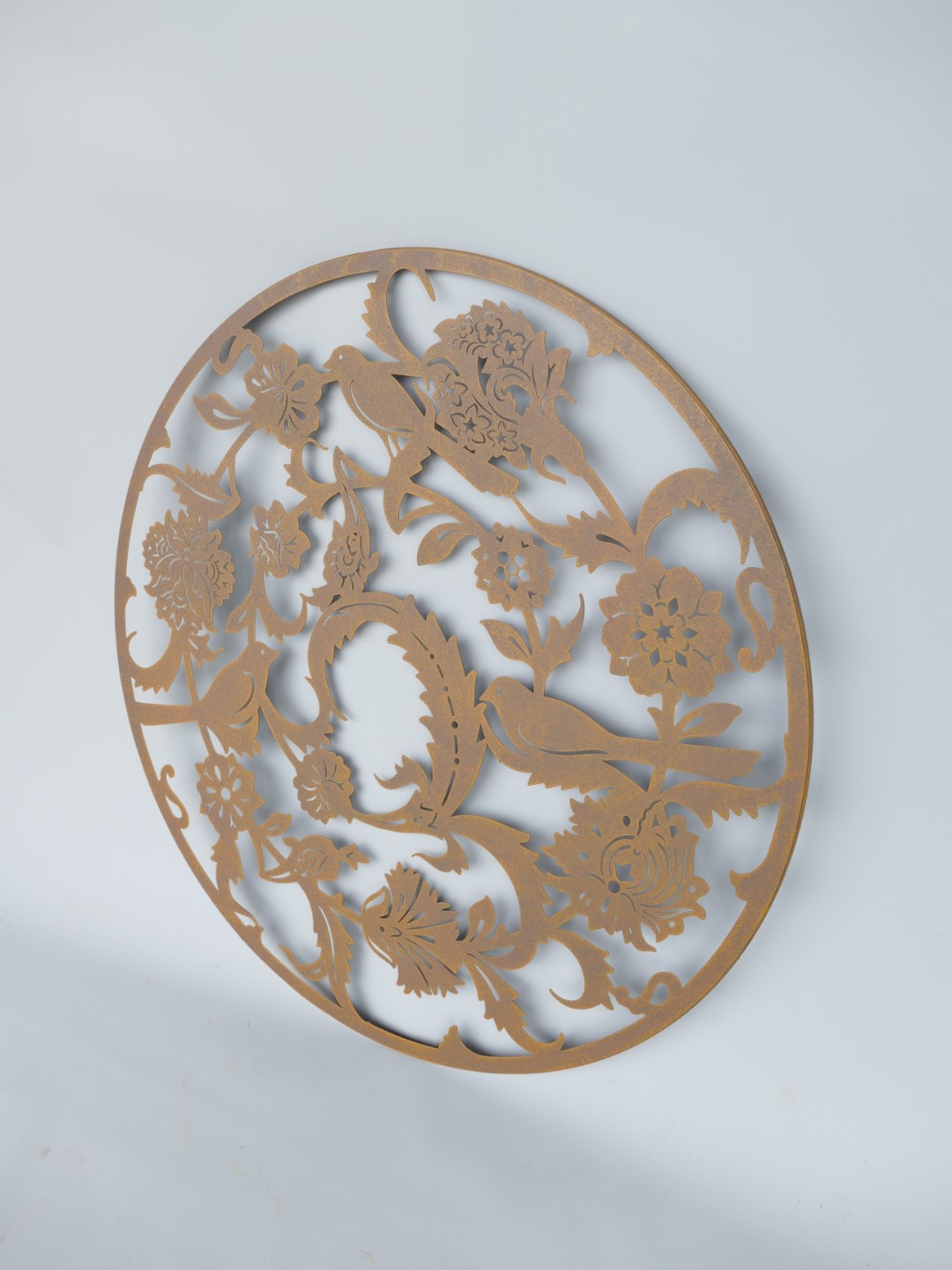(*)Wand Vögel/Blumen Ornament rust. Eisen D.80cm
