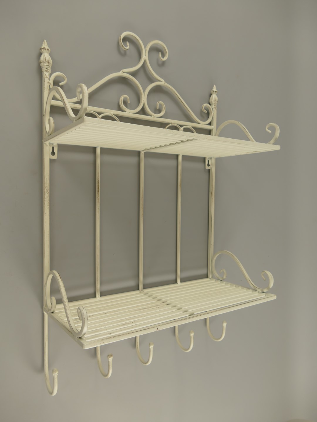 Wandhaken 2-ablagen Eisen rustikal weiss L.42x68cm