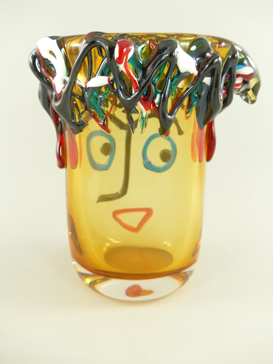 Glas Vase mit Gesicht farbe H.29cm