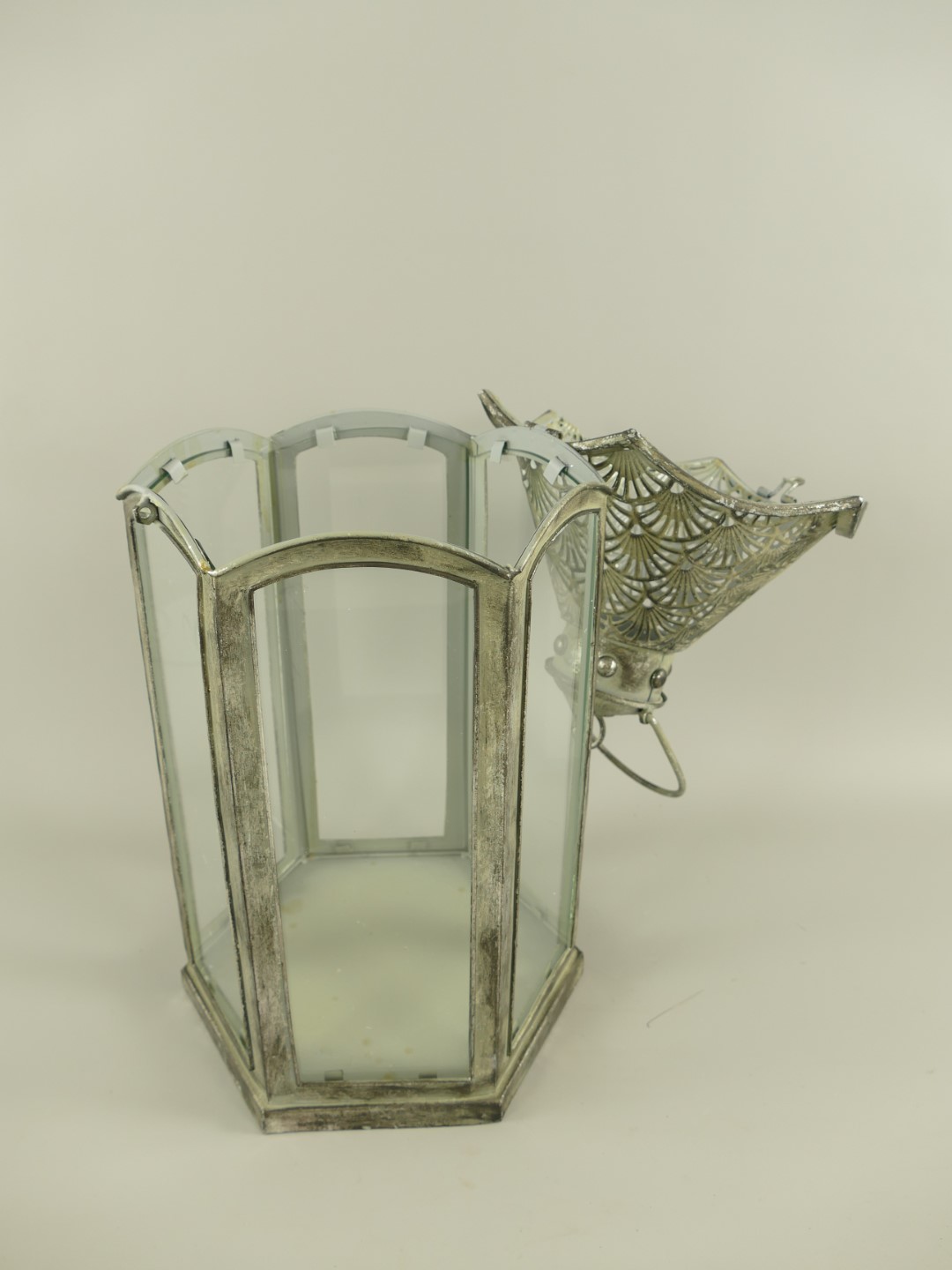 (*)Laterne silber Eisen farbe H.60cm