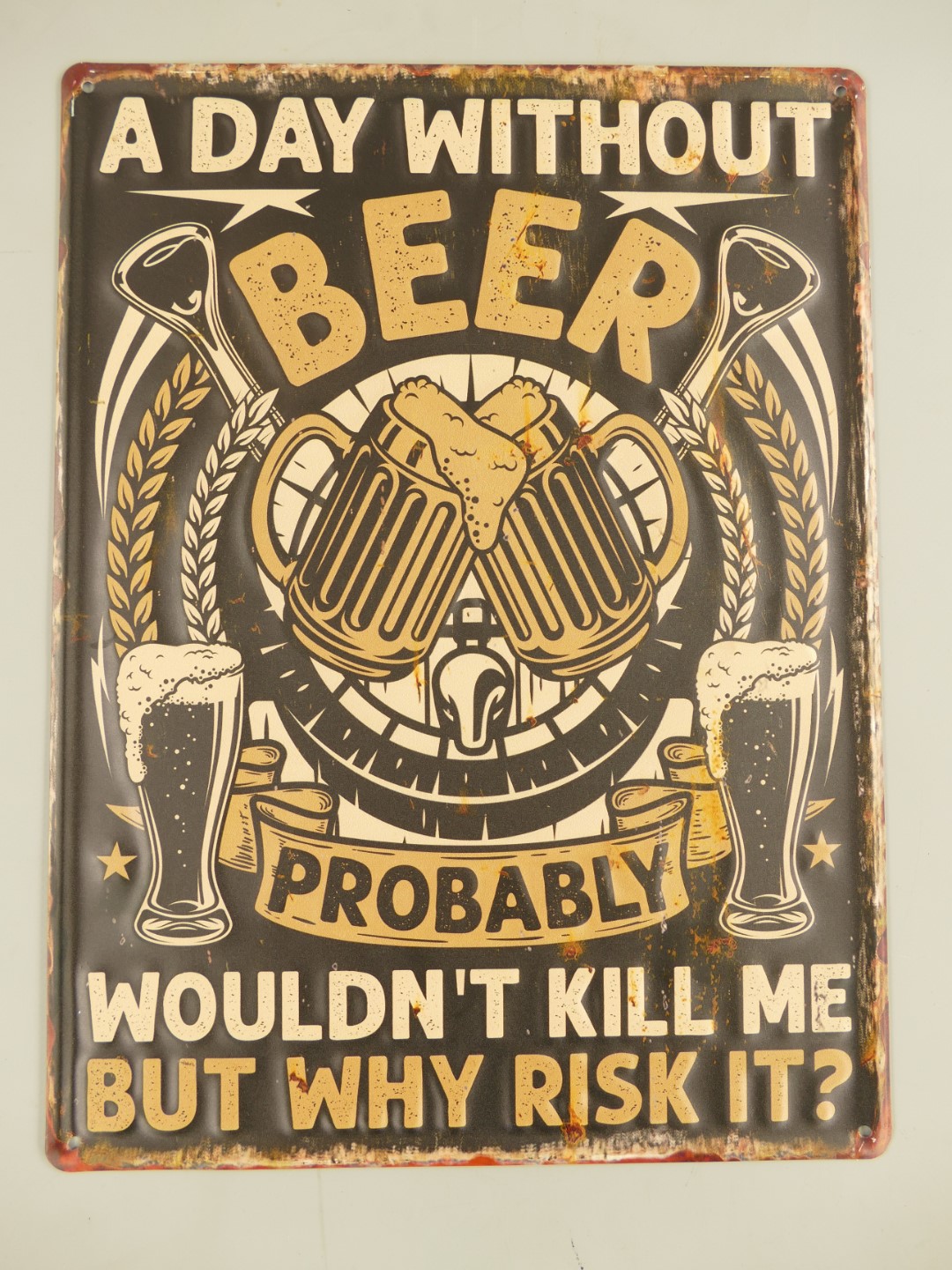 RAUS*PREIS Wandschild day without Beer H.40x30cm