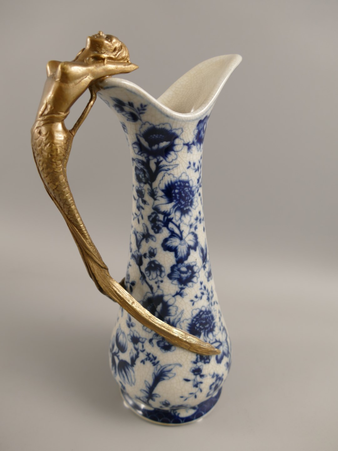 Vase Porzellan mit Messing BLAU!! H.25x14cm