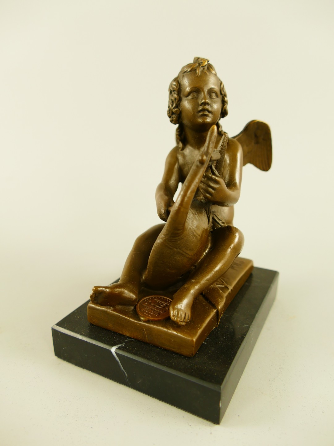 *RAUS*PREIS* Figur Bronze Engel mit harfe H.11cm