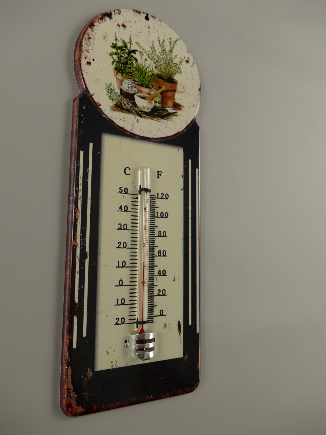 Thermometer Antik Eisen Blumen H.39x11cm