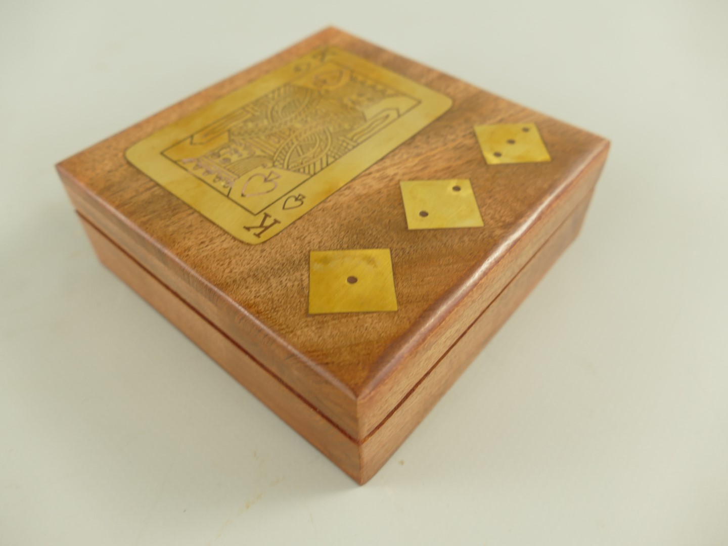 Spielkarten Holzbox mit Karten-Würfel(5x) L.11cm