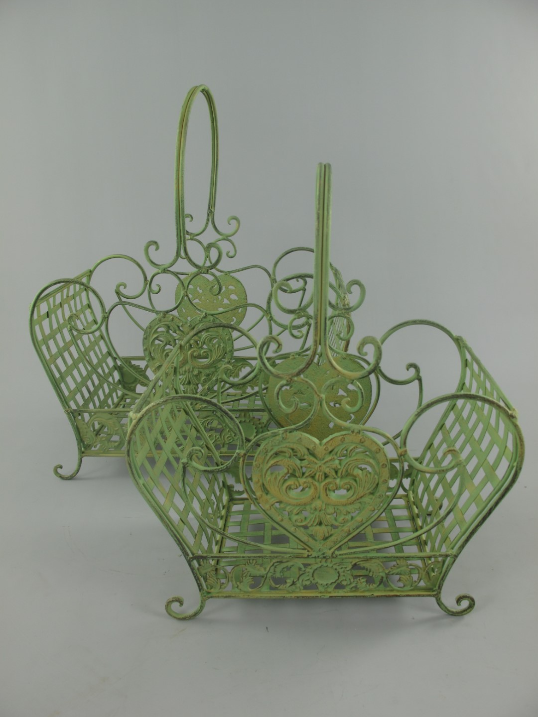 Korbset Eisen grün Set/2 H.43/52-L.34/42cm