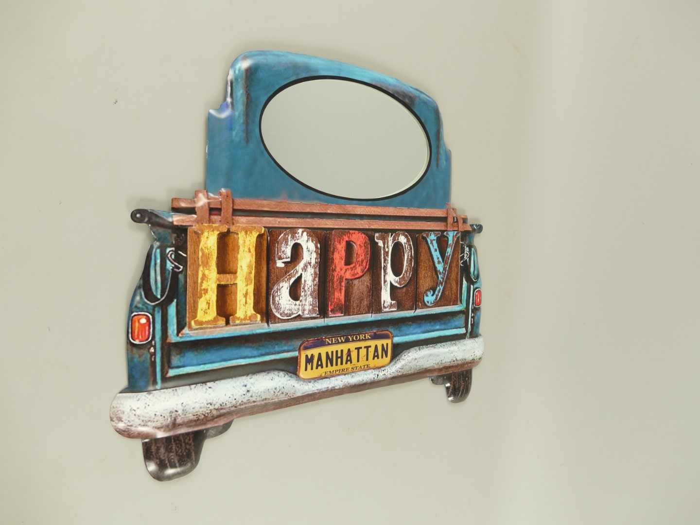Wandschild(Gestanz) Eisen mit Spiegel Happy L.50cm