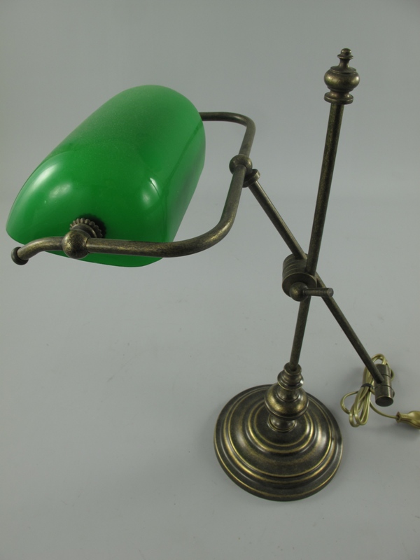 Bankerslampe Messing brüniert Glas grün H.50cm