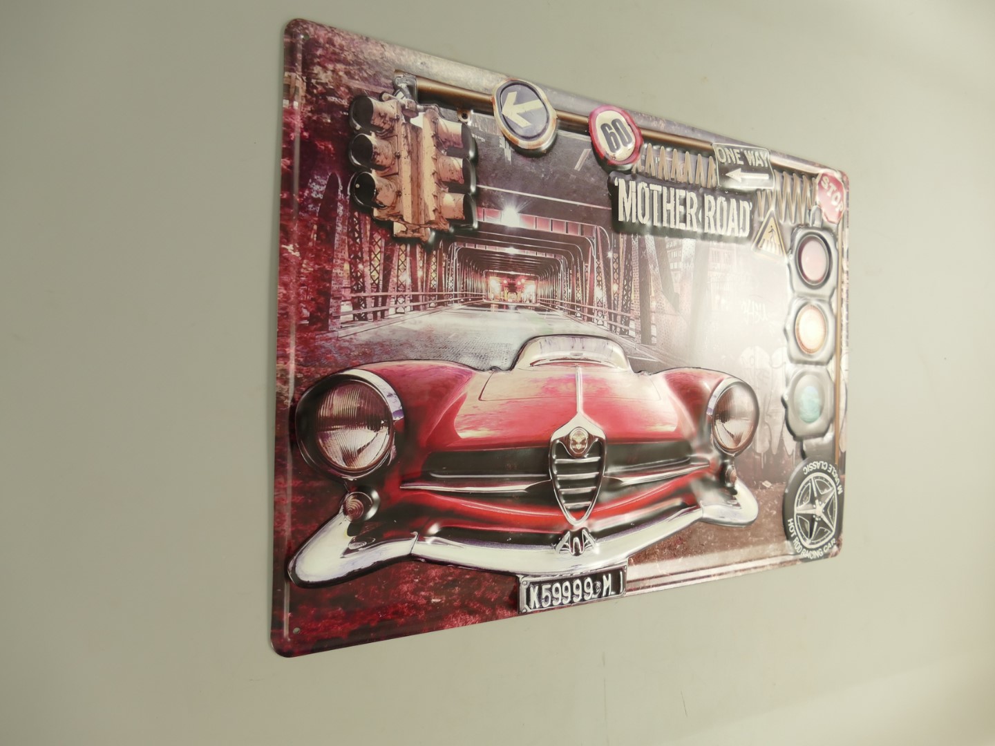 Wandschild(Gestanz) Eisen Auto Mother Road L.60cm