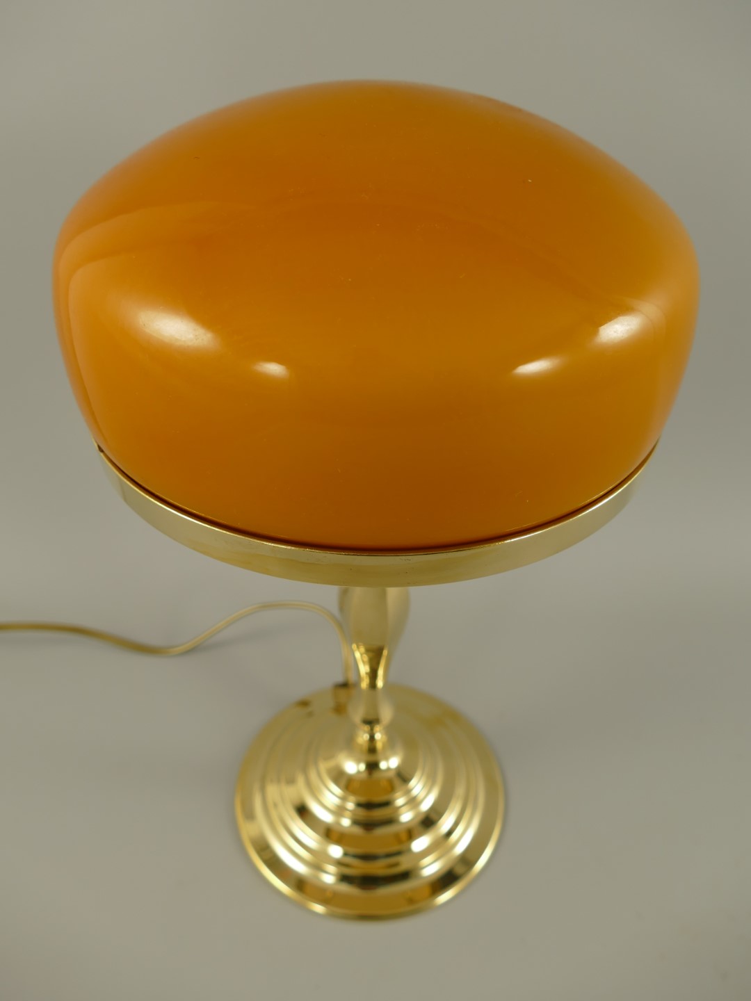Pilzlampe Messing(Glas farb. Cognac)H.37cm