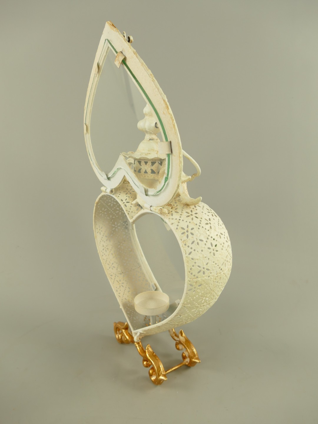 (*)Laterne rustikal Eisen Weiss/Gold H.32cm