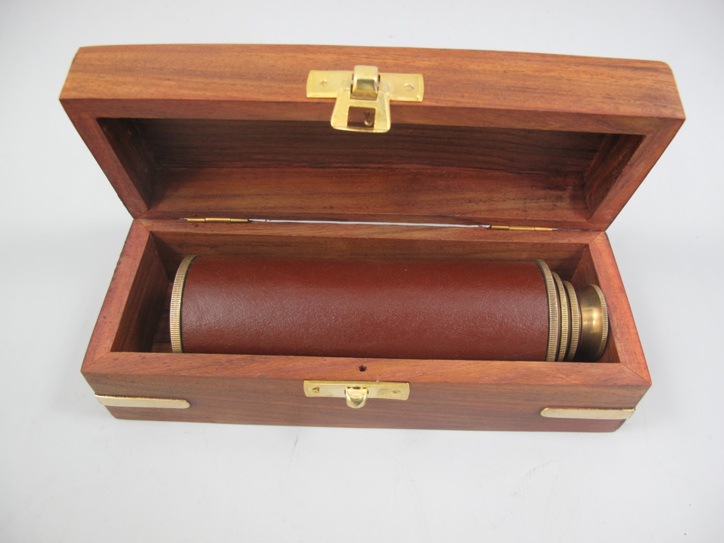 Fernrohr Messing brüniert Leder Holzbox L.15/35cm