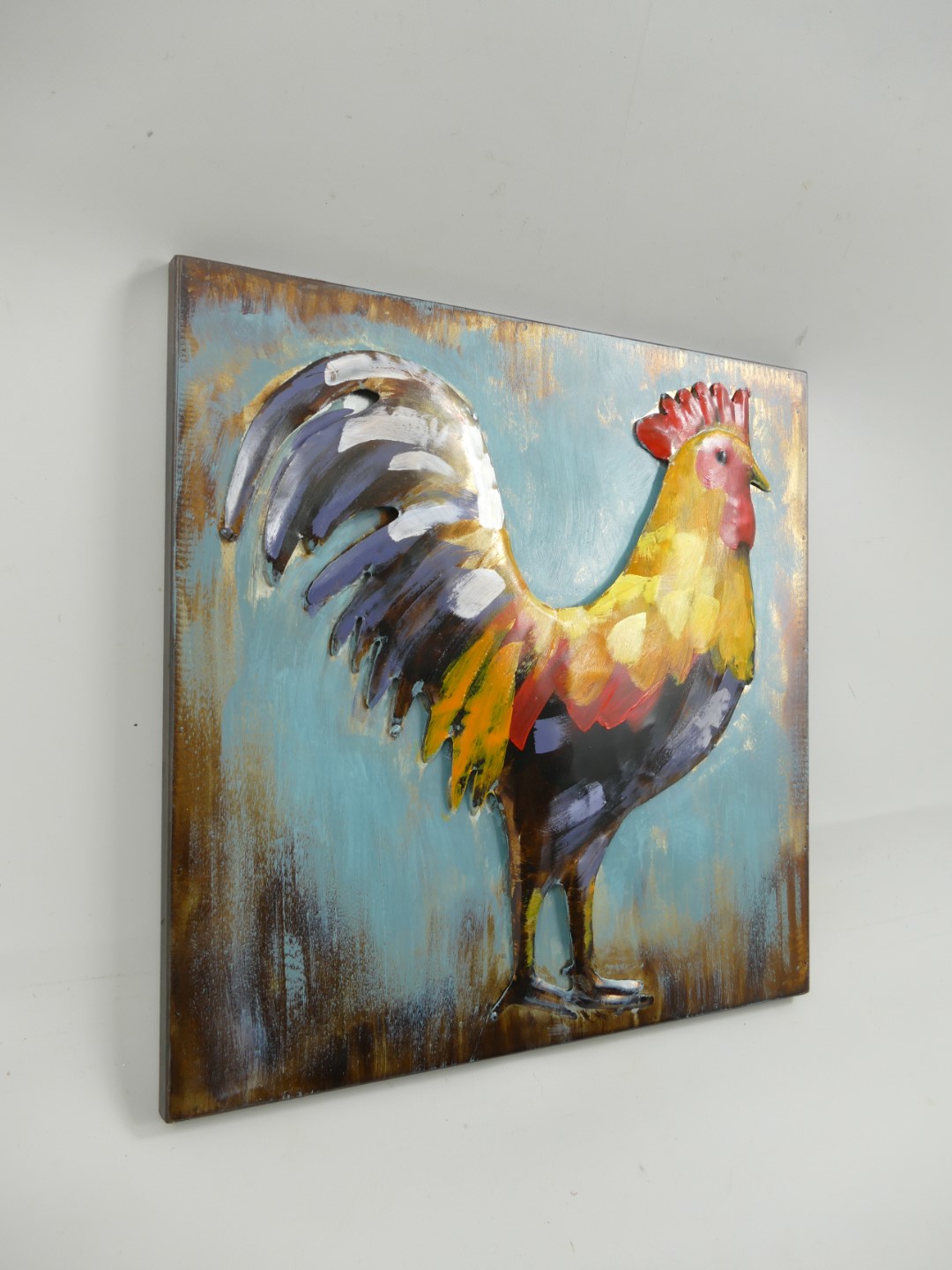 Metallbild (3D) Eisen Hahn H.40x40cm