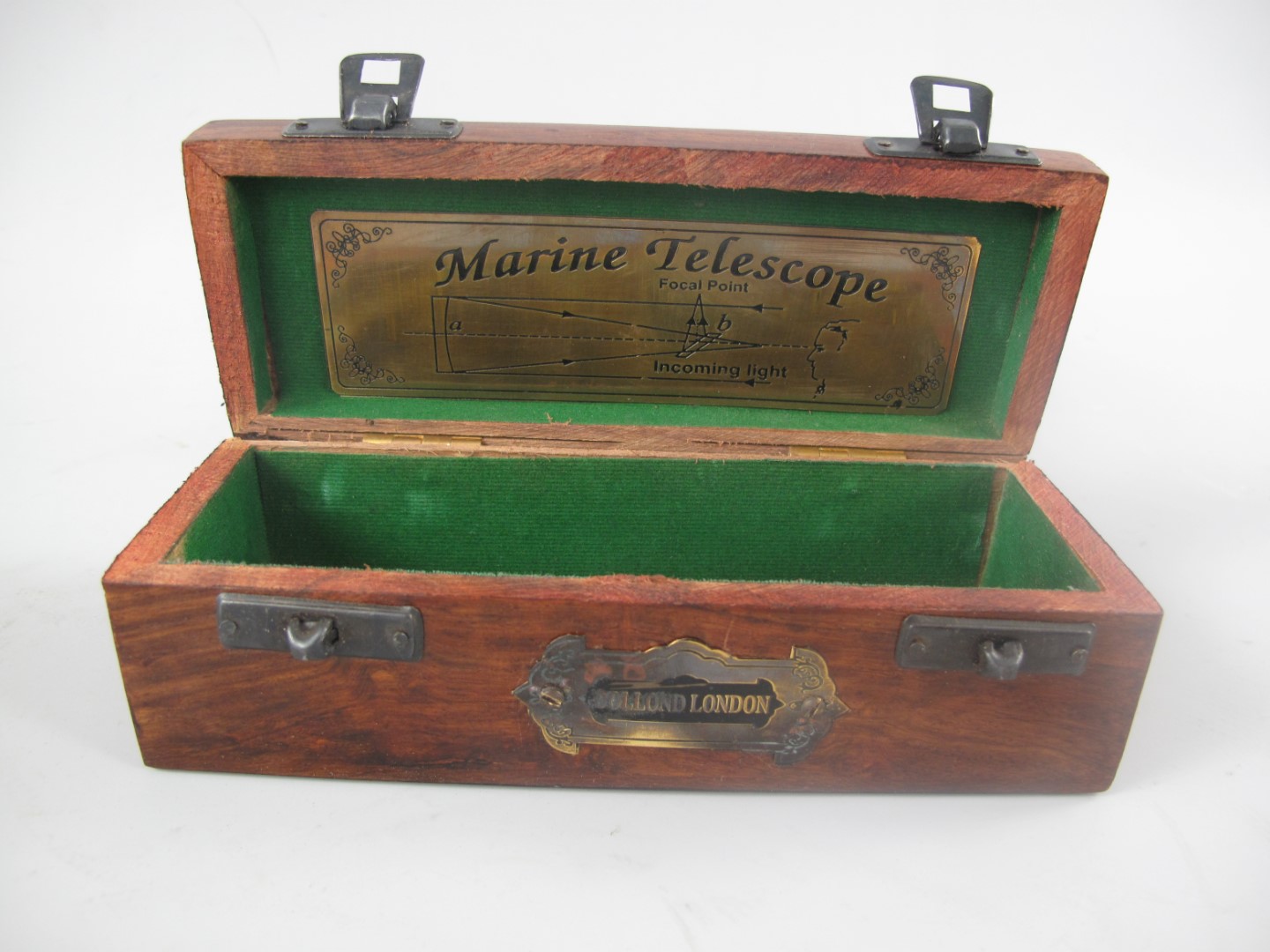 Fernrohr Mes./leder Classic patina Holz Box L.17cm