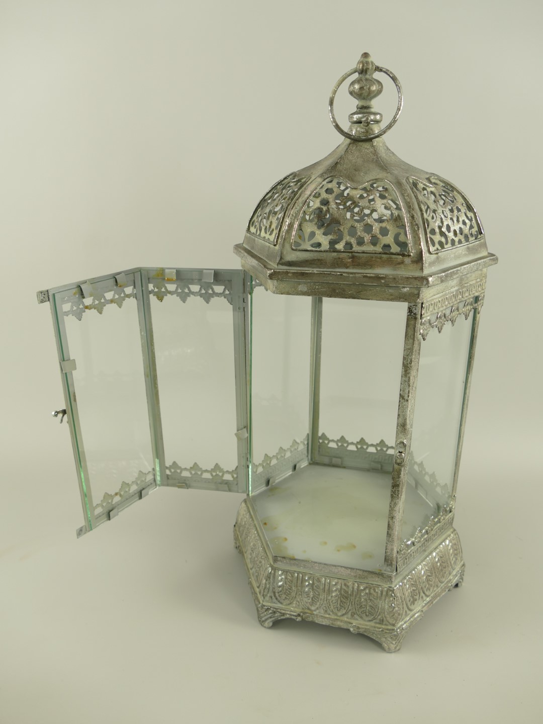 (*) Latern Eisen silber farbe Set/2 H.50/72cm